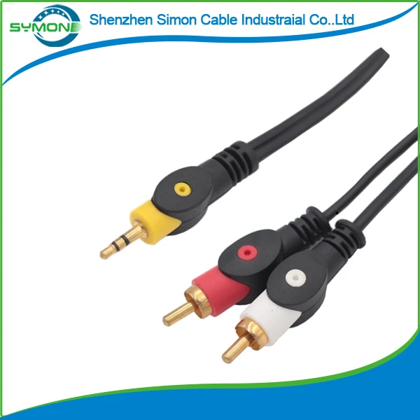 
High Quality Gold Plated Fish eye shape 3RCA to 3RCA Black RCA AV Audio Video Cable 
