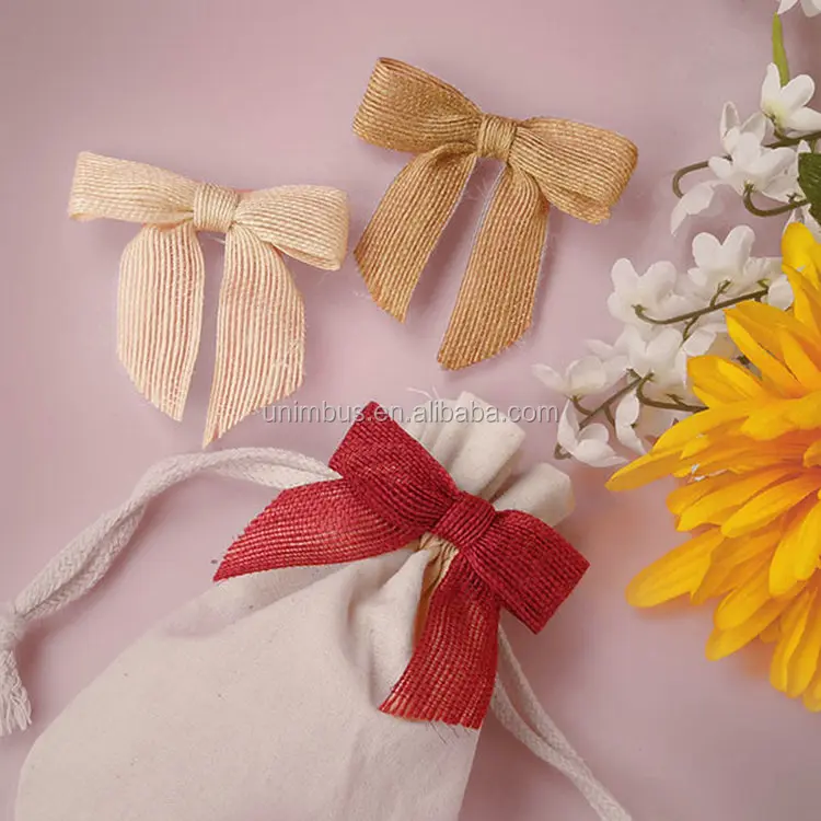 Jute Ribbon Bows Pre-tied Nature Burlap Jute Bow with Wire Twist Tie Christmas Customized Size Accept Customized Logo Natural