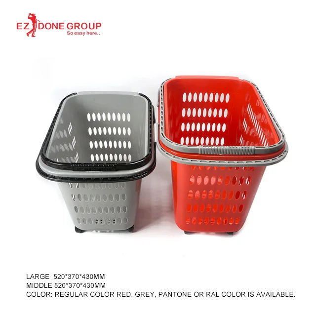
fashionable wholesale high quality customized moving handheld trailer PP four wheels shopping supermarket basket 