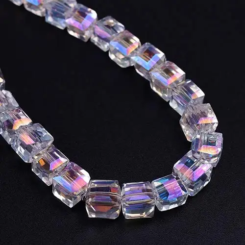 AB Colorful DIY Cube Crystal Glass Beads Faceted Square Charm Beads