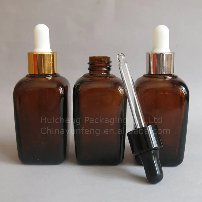 New type square liquor pharmaceutical amber glass dropper bottles 50ml