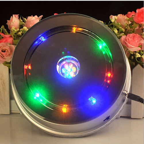 3D crystal rotating base  adapter powered 15leds 16cm diameter rotary led light base