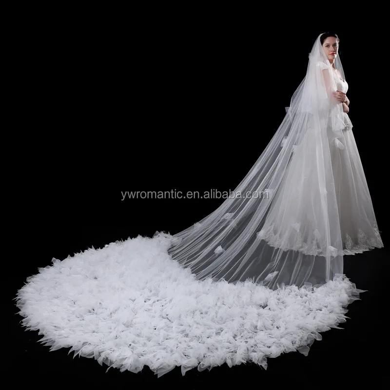 
Custom Made Long Ivory Wedding Veil With Petals On For Wholesale 