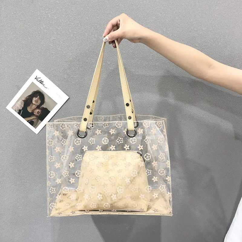 Shopping Tote Bag PVC Beach Bag Fashion Handbags Lady Handbags Transparent Cheap Clear Plastic PVC Large Capacity Waterproof