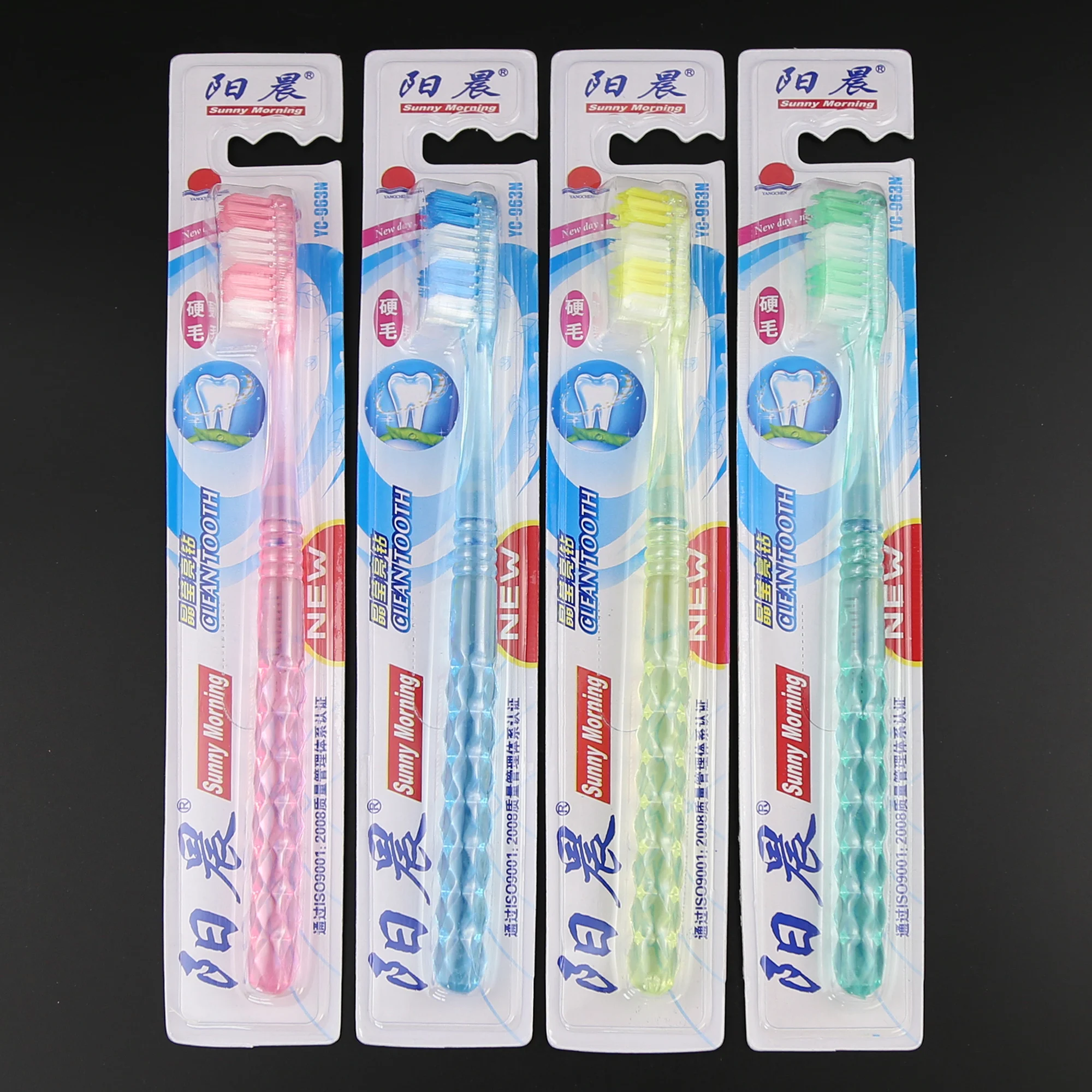 colorful transparent PS diamond pattern handle adult toothbrush with hard Nylon filaments whitening teeth
