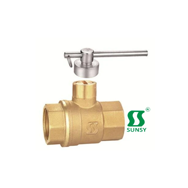 Yuhuan shunshui sunsy factory 2 pieces PN16 CW617N lockable BSP NPT female male end thread brass ball lock valve with handle key