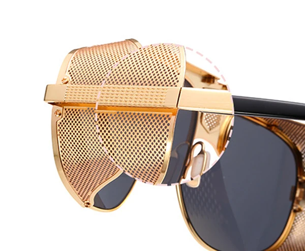 2022 Fashion Cool Shield Punk Style Side Mesh Sunglasses Vintage Oculos De Sol 66337 Iron Man SteamPunk Brand Design Sun Glasses