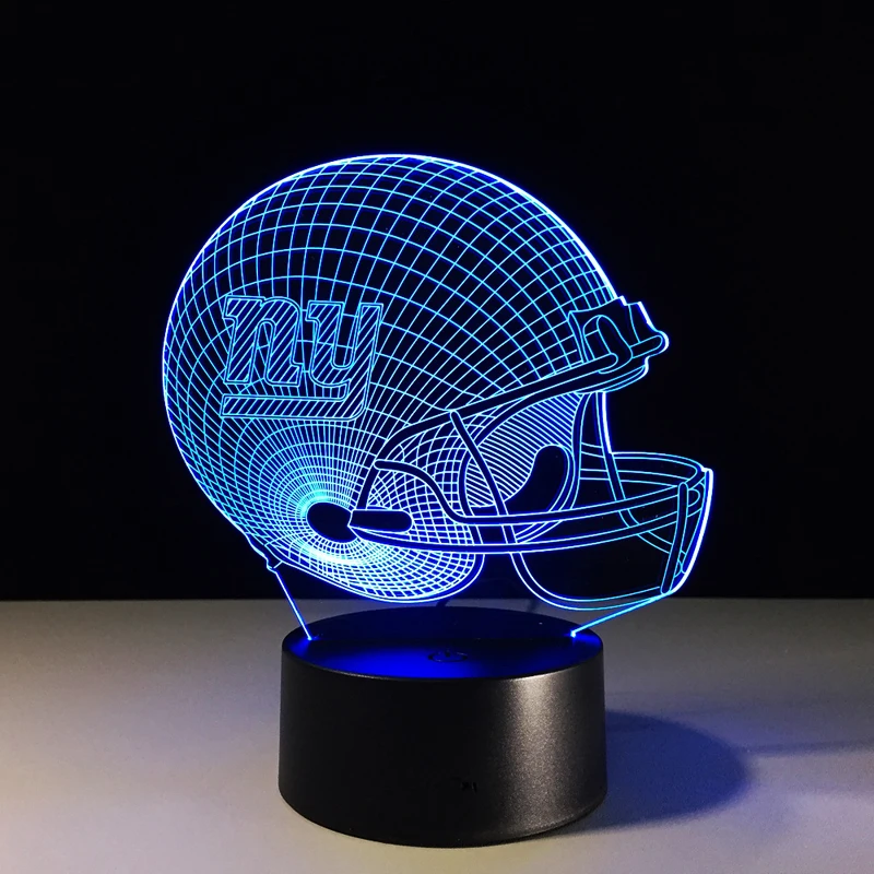 NY New York Giants Team Logo 3D Lights Football Helmet Table Desk Lamp Colorful Acrylic USB LED Night Light Child Christmas Gift