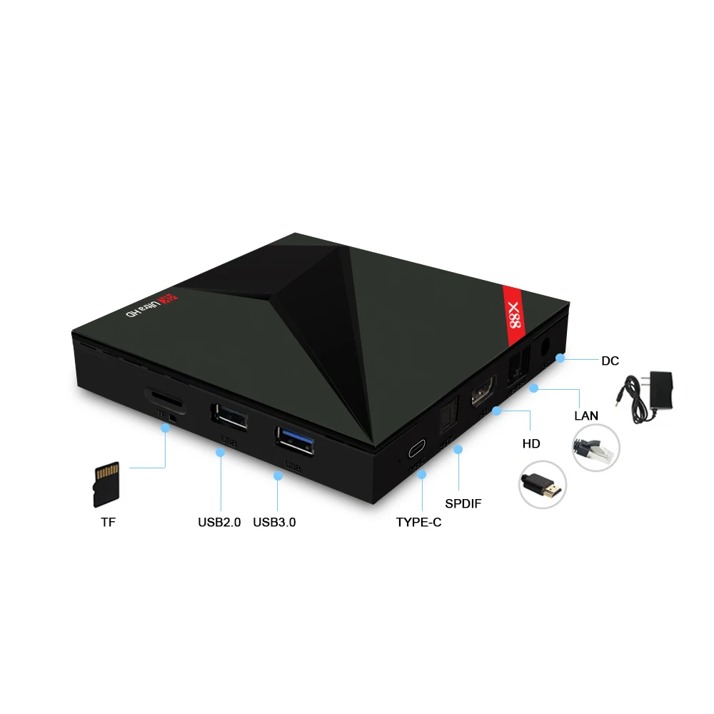 Factory competitive price X88 Android TV Box 4GB 32GB 5g wifi Rockchip RK3328 with Voice Control function