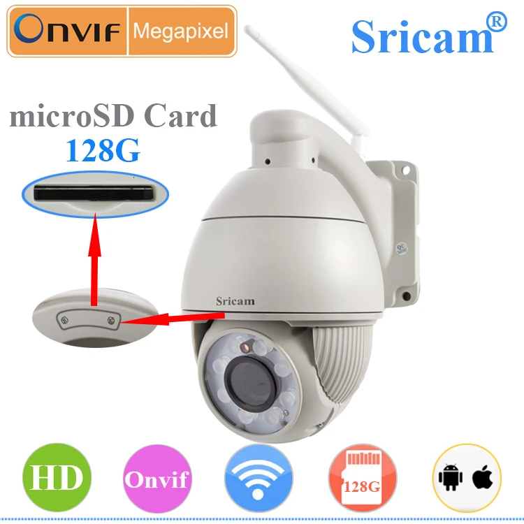 Sricam SP008 Onvif IP камера PTZ H264 1 1,0-мегапиксельная Full HD PTZ беспроводной открытый 720 P HD