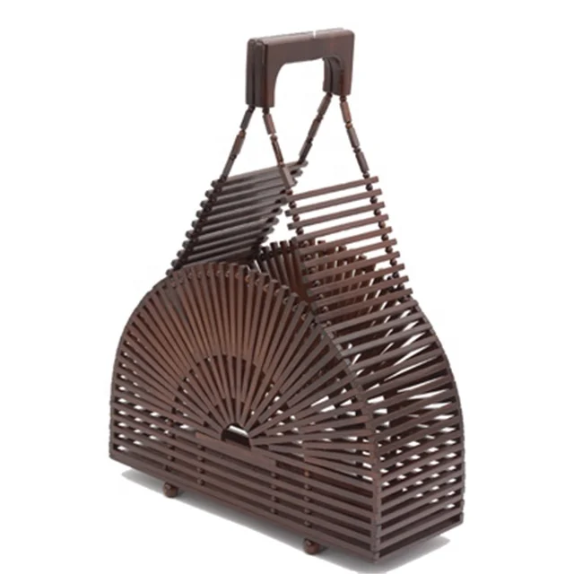 Summer Bamboo Handbag For Ladies Women Half Round Bamboo Bag Handmade Woven Straw Beach Bag Basket Female Tote Bags Wooden Purse