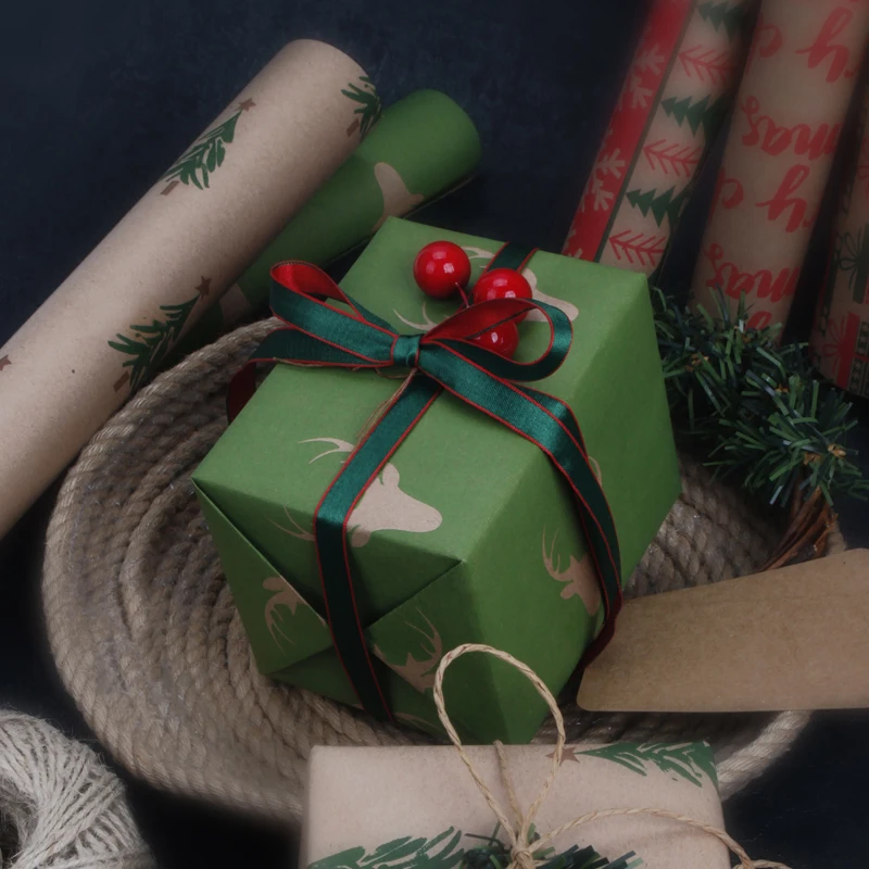 
Wholesale Brown Kraft Paper Roll Christmas Themed Printed Gift Wrapping Paper 