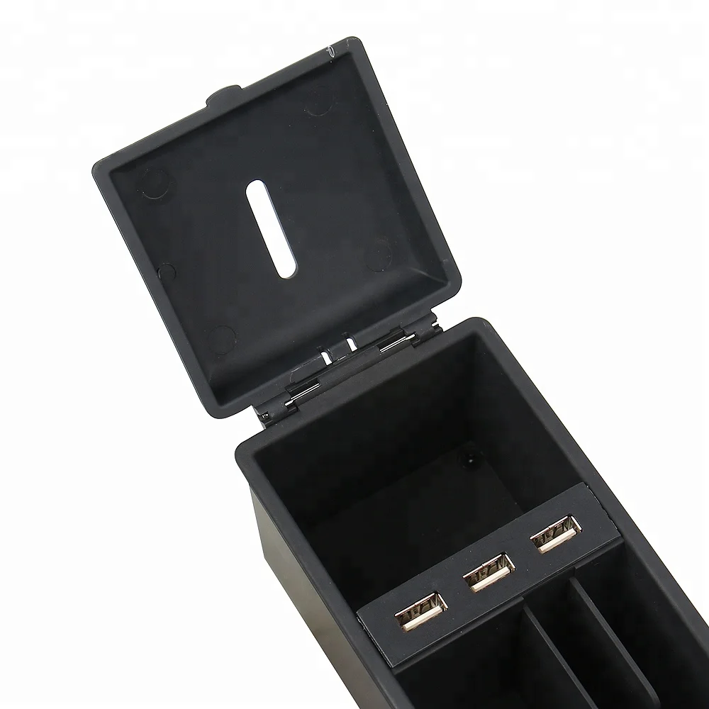Factory front seat car gap storage box with coin organizer and 3 USB charging station