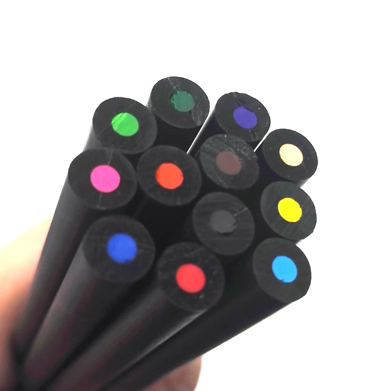 Novelty Black wood Color Pencil Packaging 12 Different Colours Colored Pencils Drawing For Children Stationary High Quality