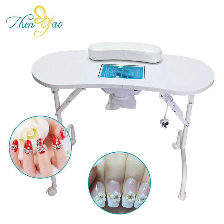 White Color Portable Folding Beauty Nail Salon Furniture Manicure Table With Fan