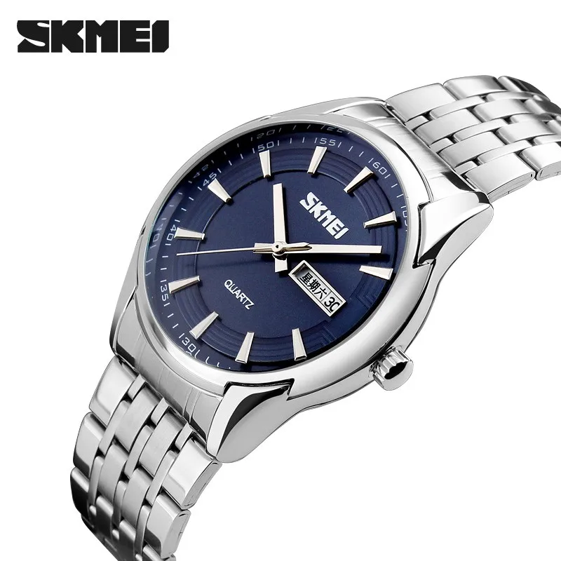 famous watch brands luxury japanese movement date week clock 30m waterproof business mens silver 304 stainless steel skmei watch