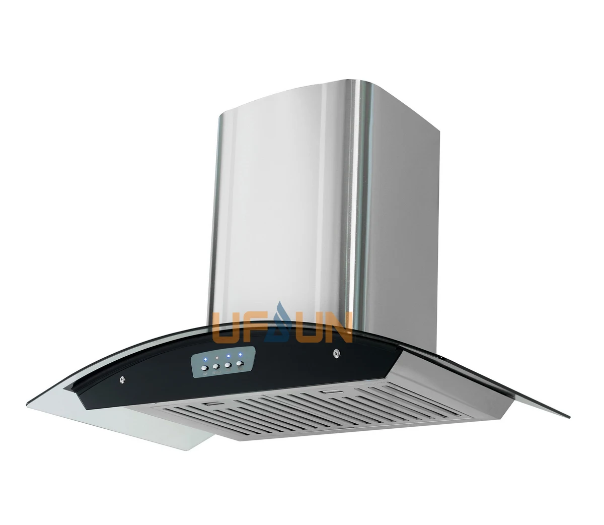 Baffle Filters Hot Sales Oil Cup Kitchen Range Hood Super Suction Curve Glass Cooker Hood for Kitchen