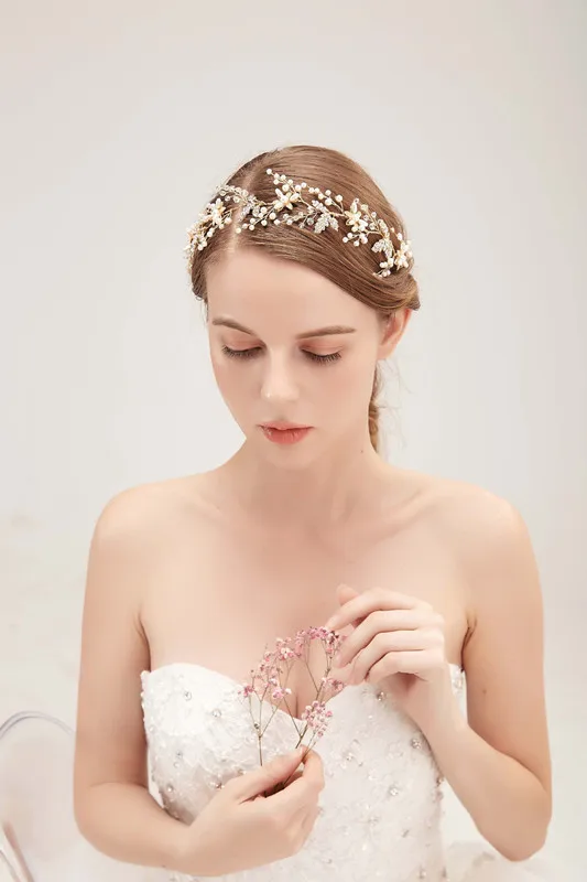 Новый стиль Горячая Распродажа Европейский пресноводный жемчуг Свадебная ручная работа кристальная повязка на голову