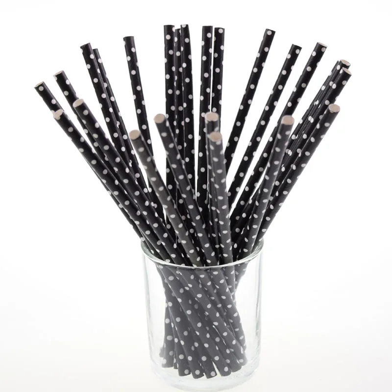 Black and White Paper Straws Wrapped Drinking Straws Customized Pattern