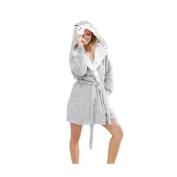 Hot selling gray cute coral fleece fabric custom cotton  pyjamas cartoon sleepwear womens pyjamas