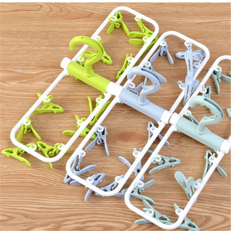 mutifunction foldable plastic hangers clips with 12 pegs hanger for socks baby clothes Bra dryer