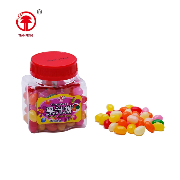 Bulk sale bottle gummy candy shaped jelly beans fruity tasted gummy candy for sale in red jar
