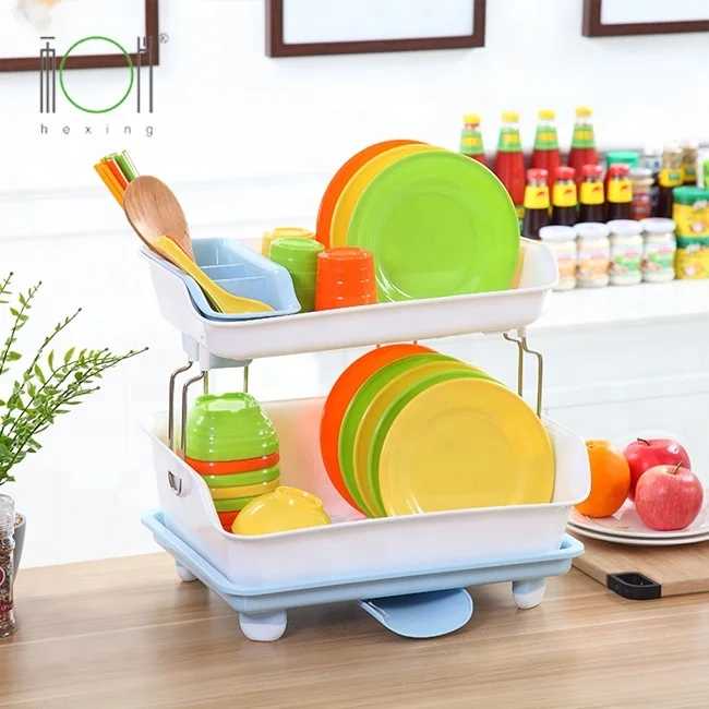 Plastic Double Layer Chopsticks Dish Drainer Tray Shelves Cutlery storage Holders Kitchen Dish Draining Rack