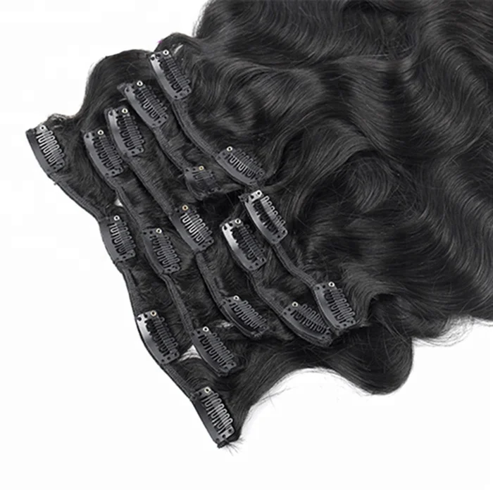 Brazilian Clip in Human Hair Extensions Body Wave Clip ins for African American 100%Real Hair Clip in Extensions