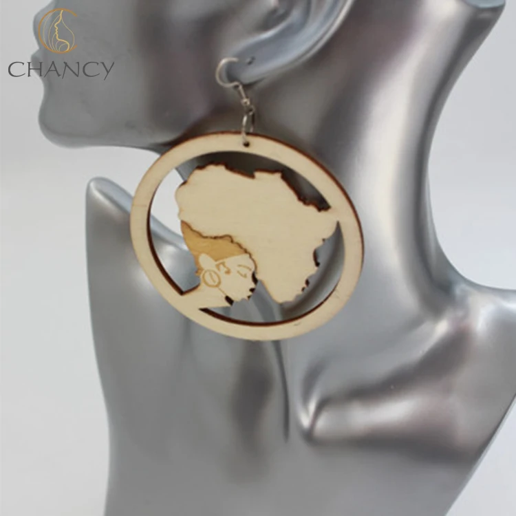 
Africa map africa girl earrings wooden african earrings wood lady head earrings 