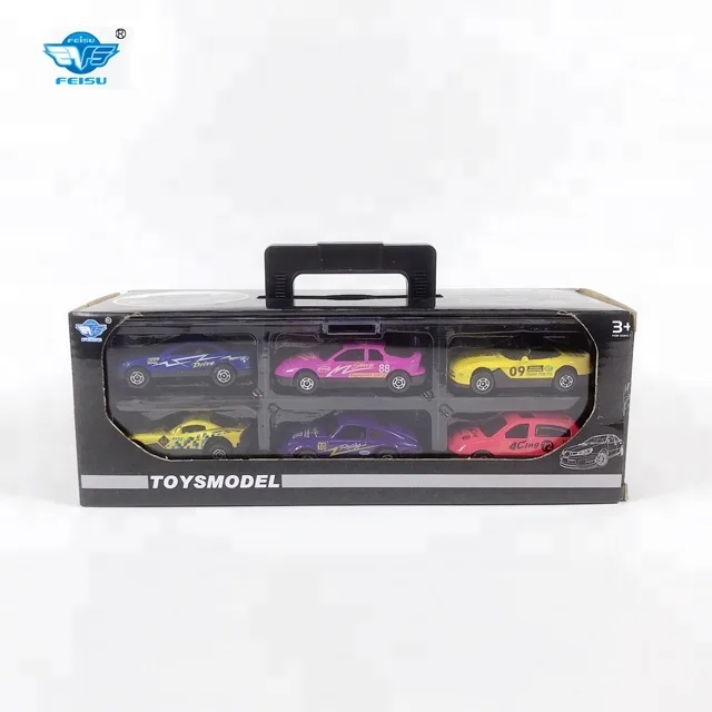 1 64 scale 6 PCS   Mini alloy diecast racing car model in carry box for kids collection
