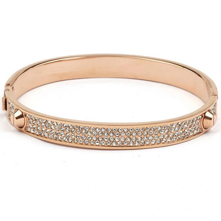 Fashion Rivet Diamond Gold Bracelet Alloy Spring Buckle Bracelet Rose Gold Bangle