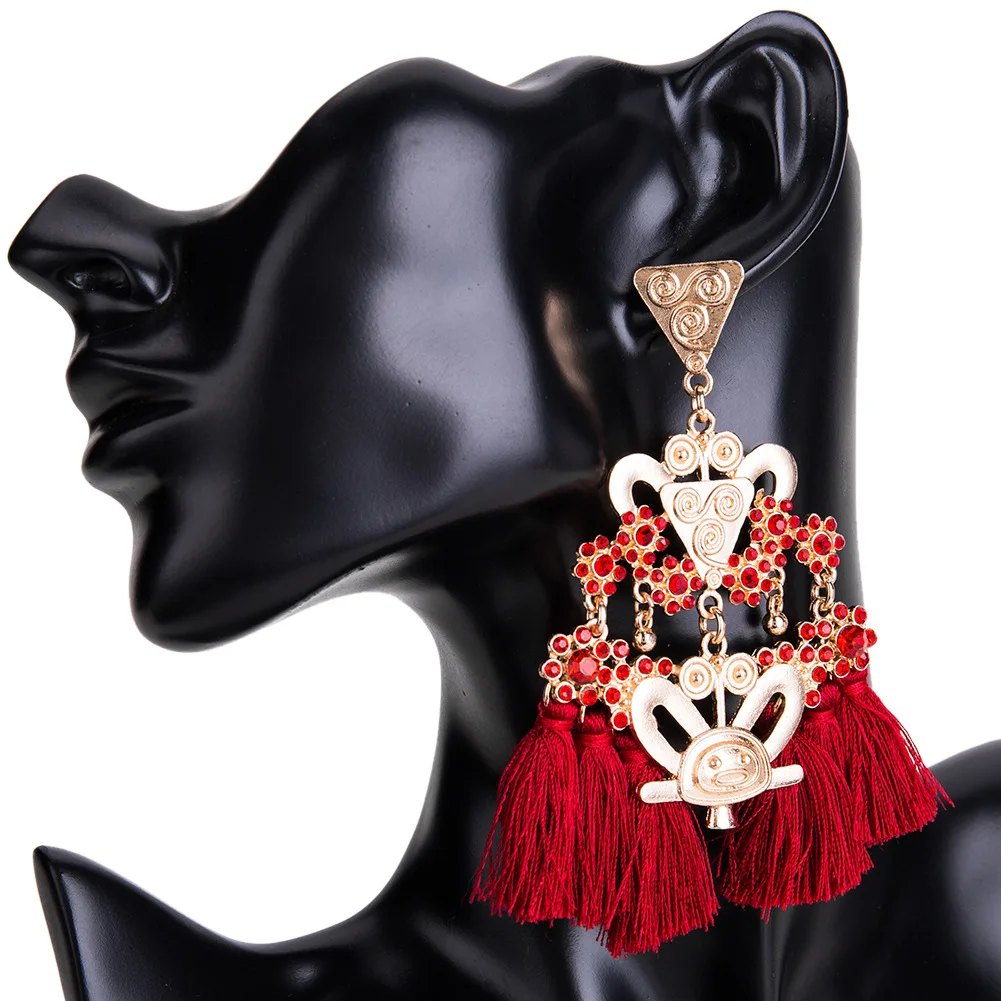 180902608 wholesale gold tassel earrings crystal chandelier dangle drop tassel earrings jewelry indian thread tassel earrings