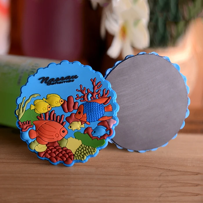  Мягкий ПВХ-товар 3D дизайн тисненый рекламный морской мир мультфильм пользовательский круглый магнит на холодильник из