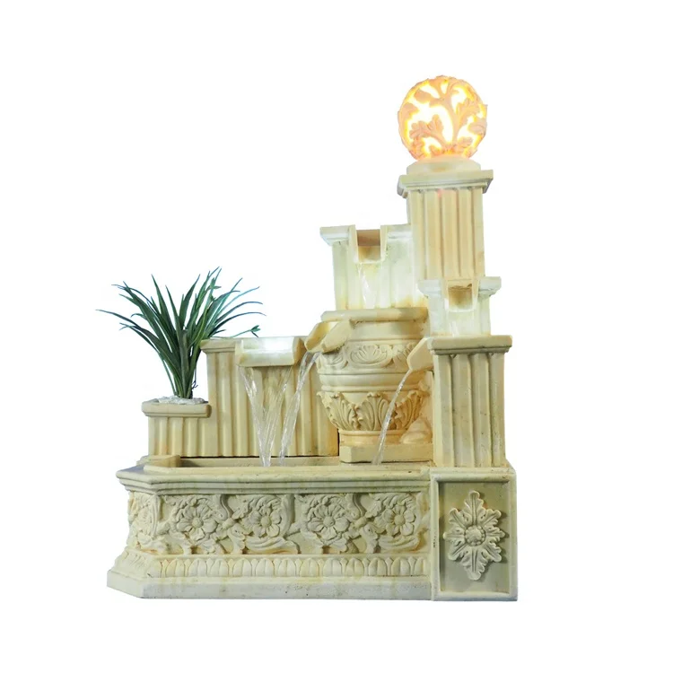 Garden Home Decoration Outdoor Sandstone Sculpture Water Fountain with LED Light