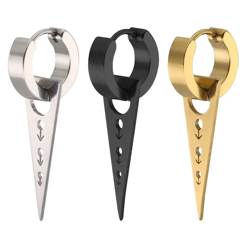Personalities Gold Silver Black Stainless Steel New Gold Jewelry Afro Earring men Dangle Triangle Hoop Earring