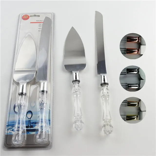 3 pack cake scoop tools set stainless steel pizza cutter cake knife and server set with transparent plastic crystal PS handle