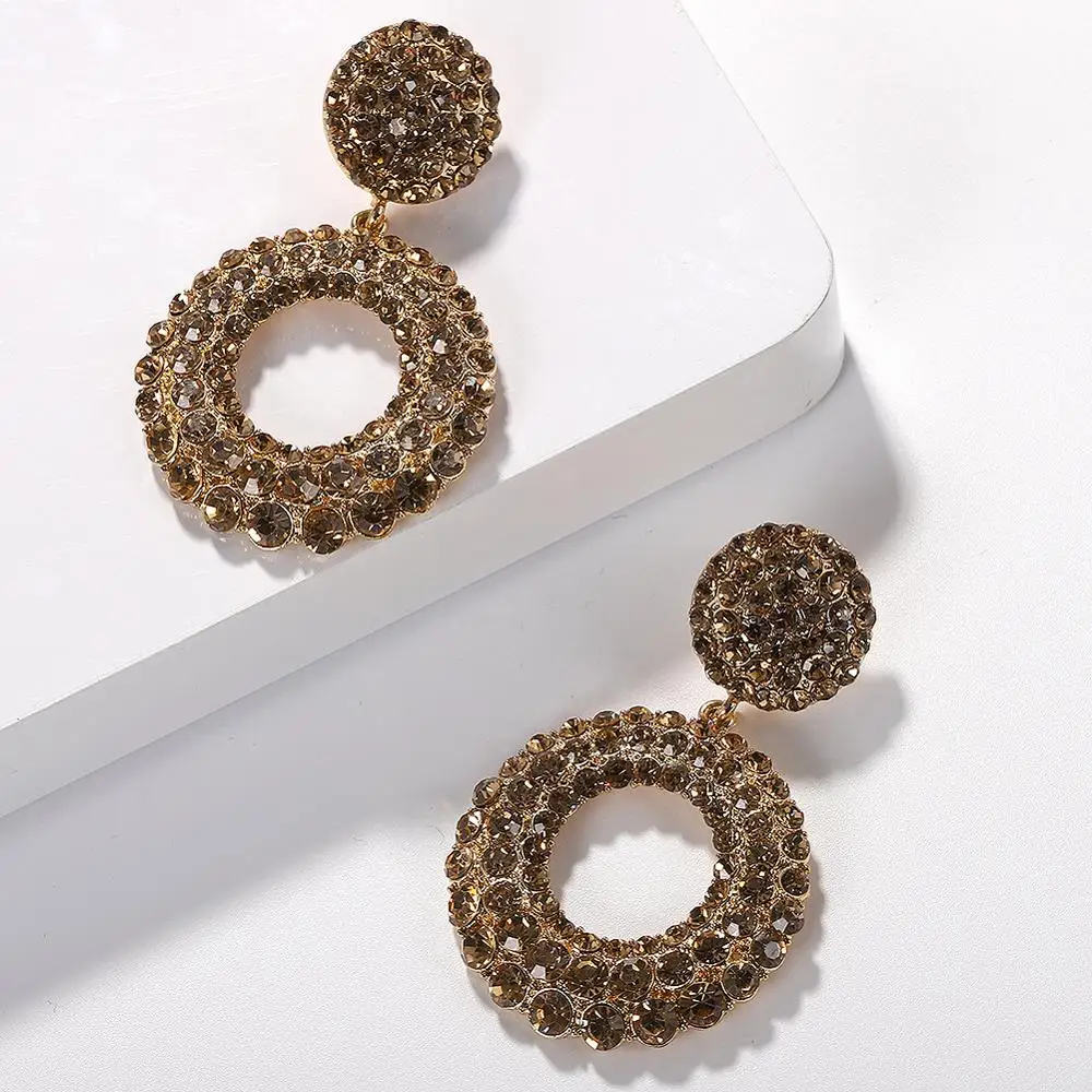 
Barlaycs Fashion Statement Vintage Korean Bridal Gold Pleated Bling Crystal Rhinestone Hoop Channel Earrings for Women 