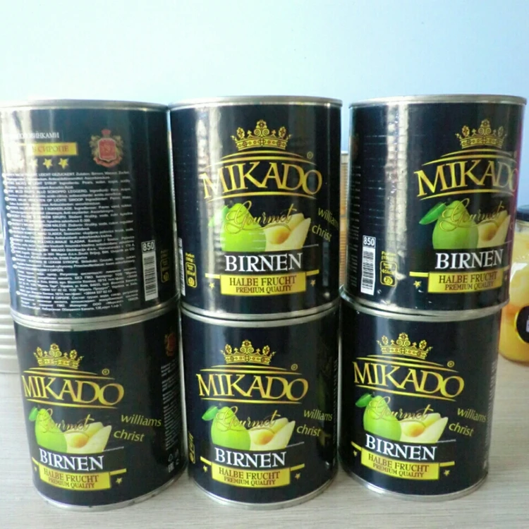 Fresh pack Mikado canned food canned bartllet pear halves slices cubes  in light syrup or in pear juice