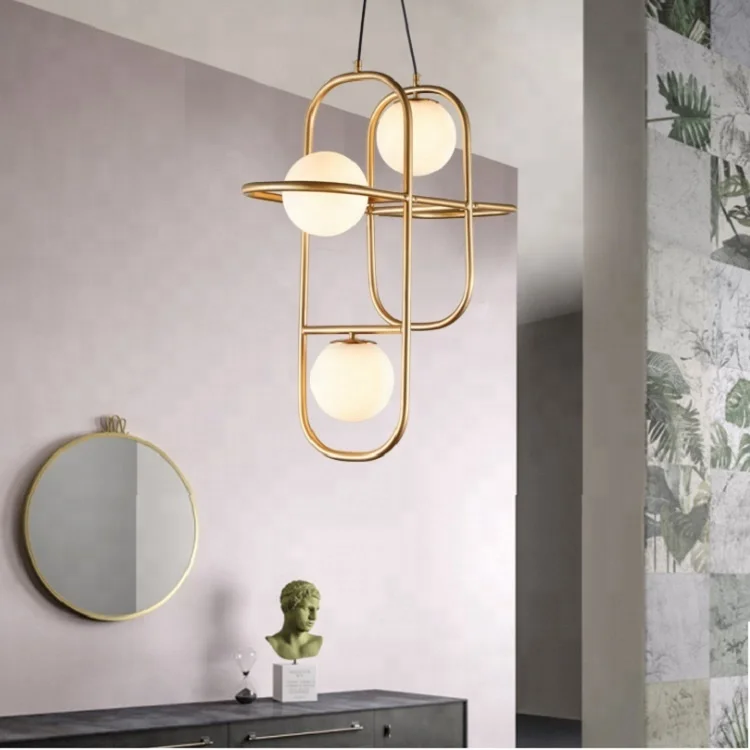 Mat glass ball in golden circle ring light art lamp led decoration chandelier lantern