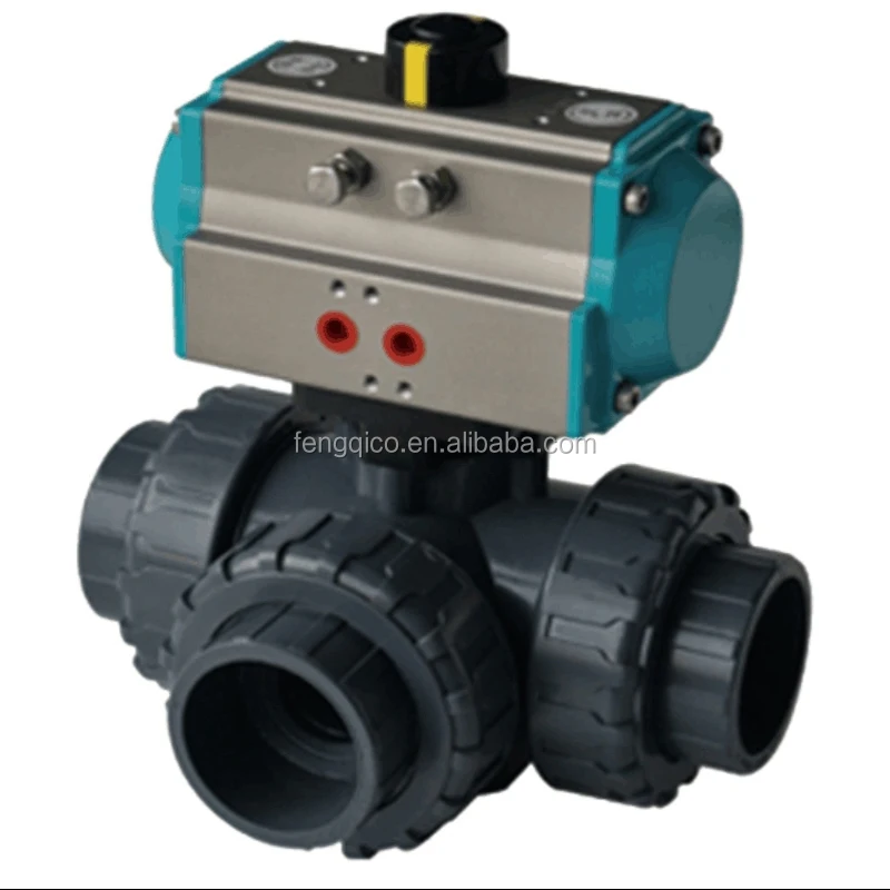 
PVC Pneumatic Actuator 3 Way Ball Valve 