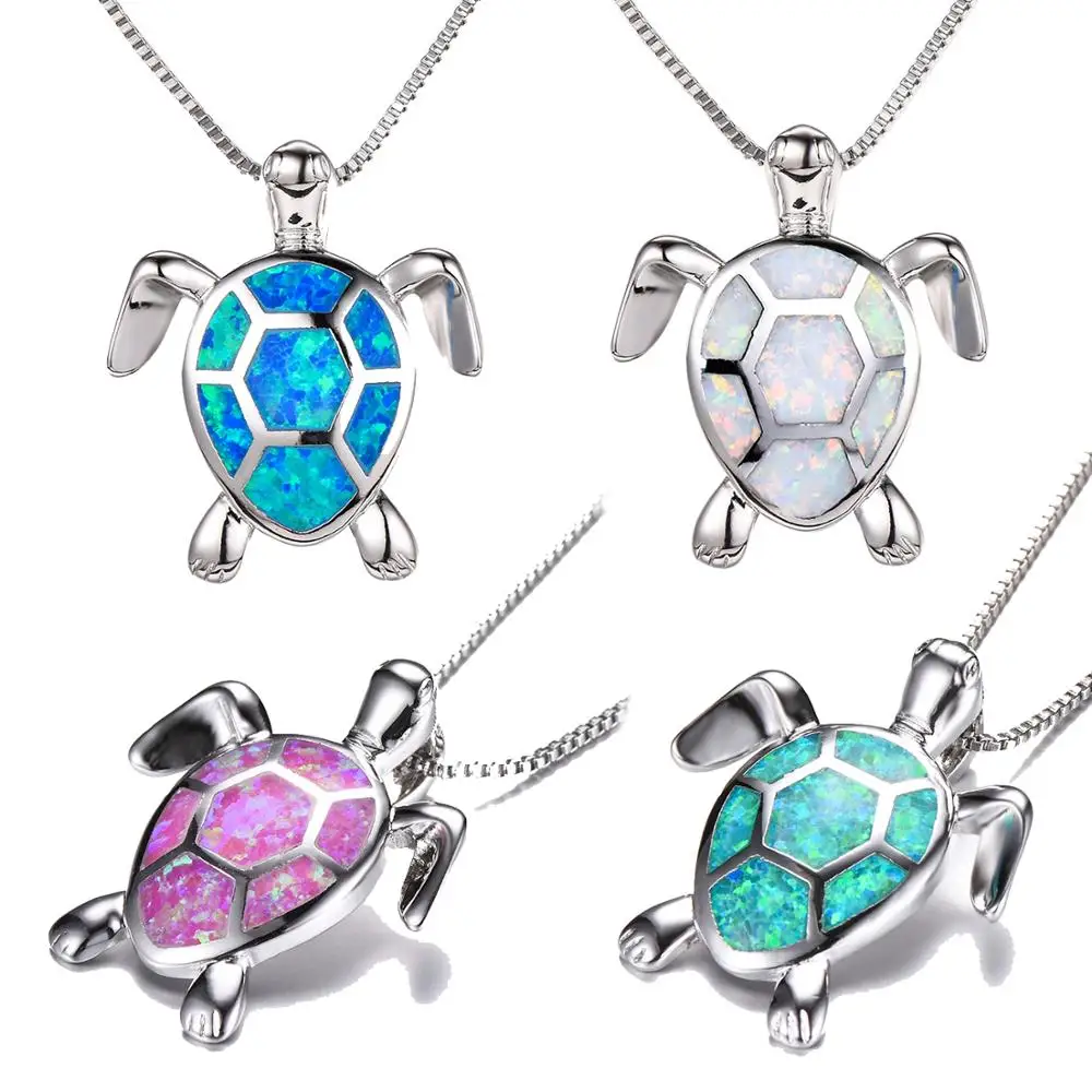 
Australia Multicolor Fire Opal Sea Turtle Pendant Necklace 925 Sterling Silver/Brass Birthstone Jewelry for Women 