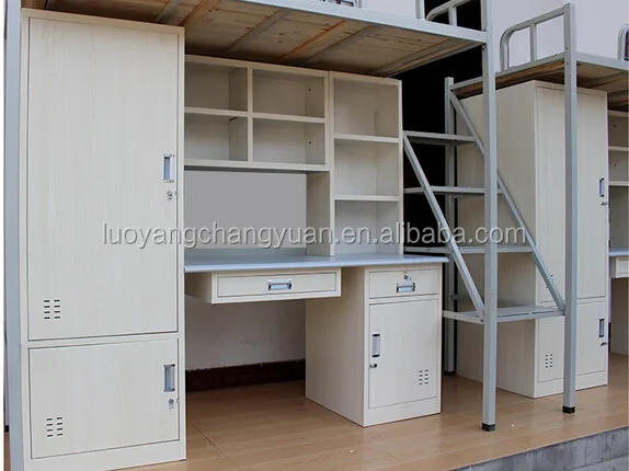 Современный стиль металлические общежитие двухъярусная кровать с письменным столом