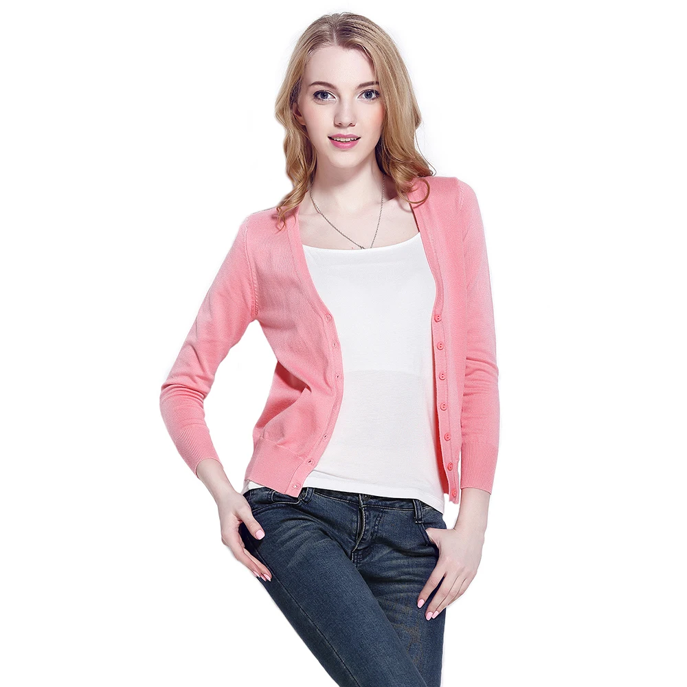 
Amazon Top Seller 2020 Whosale V Neck Long Sleeve Lightweight Female Sweater Knitted Cardigan for Women 