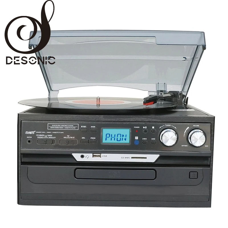 USB RECORDING VINYL TURNTABLE PLAYER WITH CD CASSETTE AND RADIO
