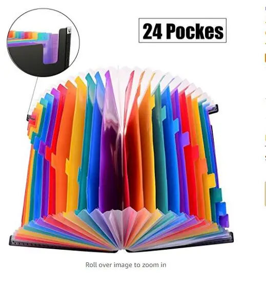A4 Expanding Files Folders with 24 Pockets, Letter Size Portable Accordion Expandable File organizer