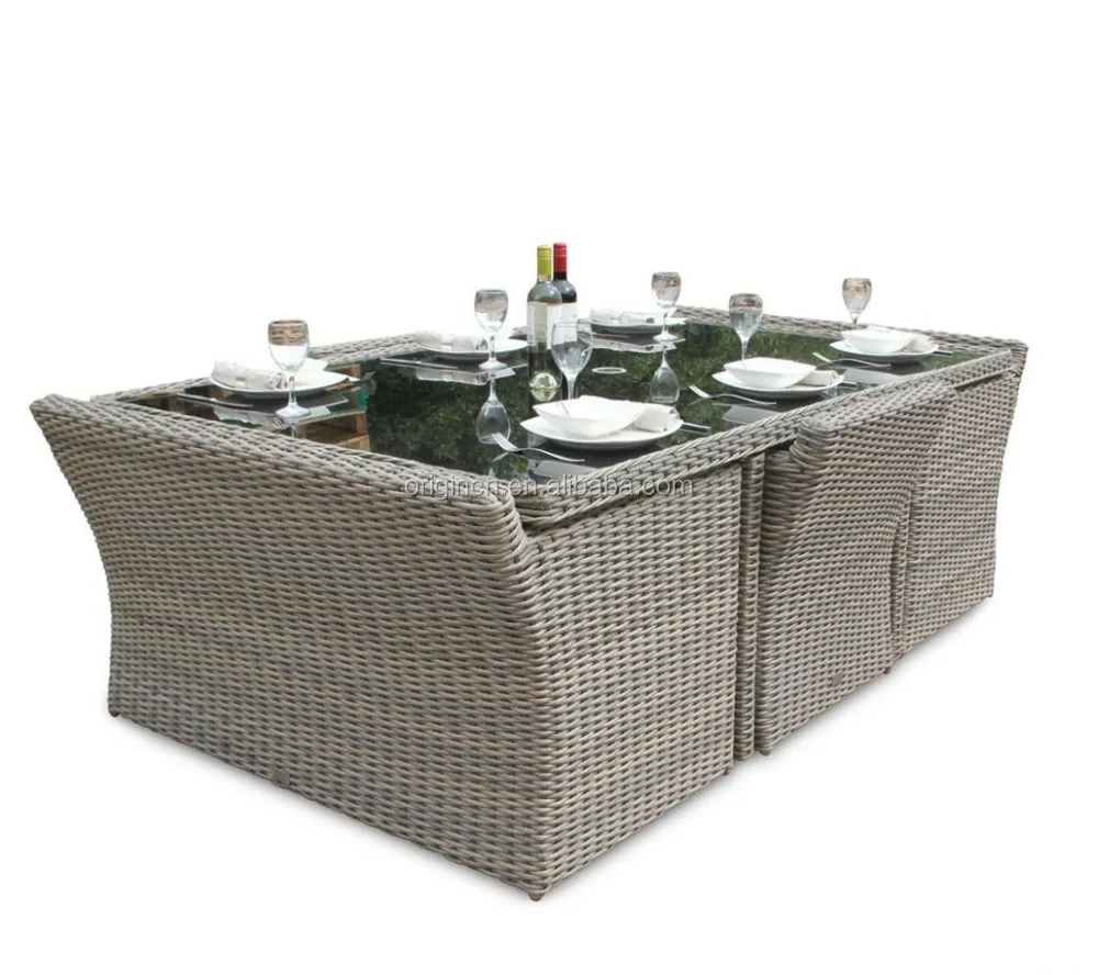 Luxury Outdoor Restaurant Furniture Rattan Dining Cane 10 Seater Sofa Chair Tables Set