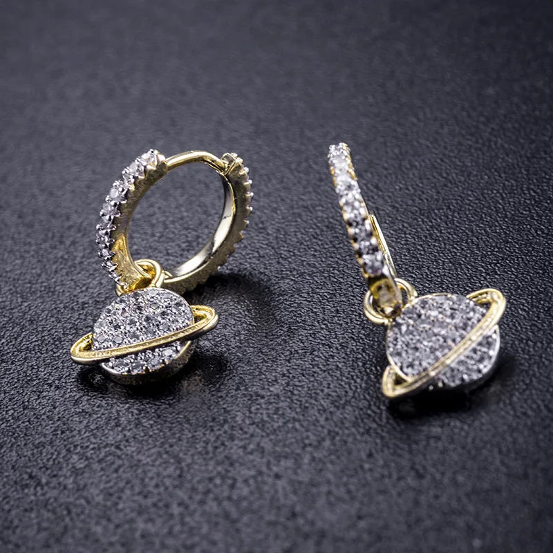 Fashion jewelry women antique gold plated saturn planet spark shaped hoop earrings for party