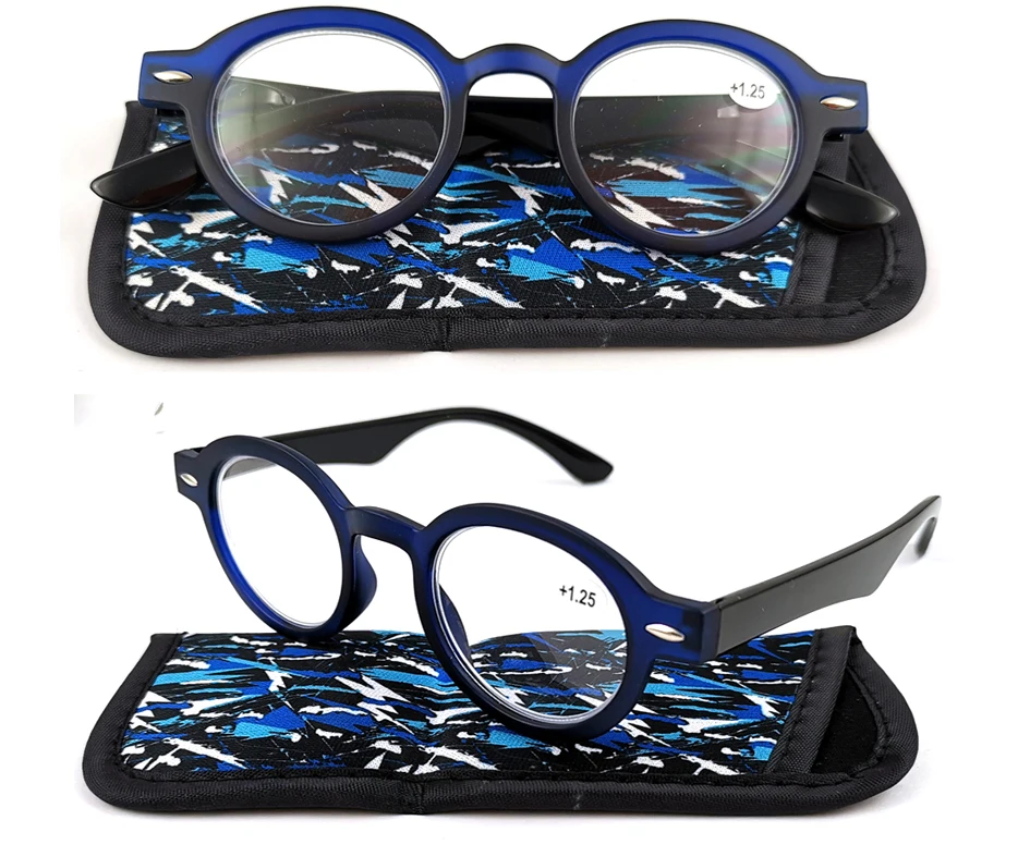 Retro Plastic round reading glasses with cases.
