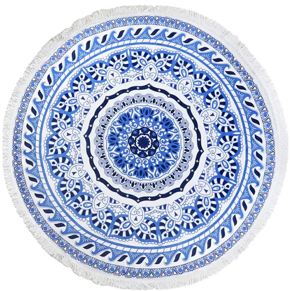 Manufacturers Wholesale Cotton Yarn Dyed Print Turkish Round Beach Towel