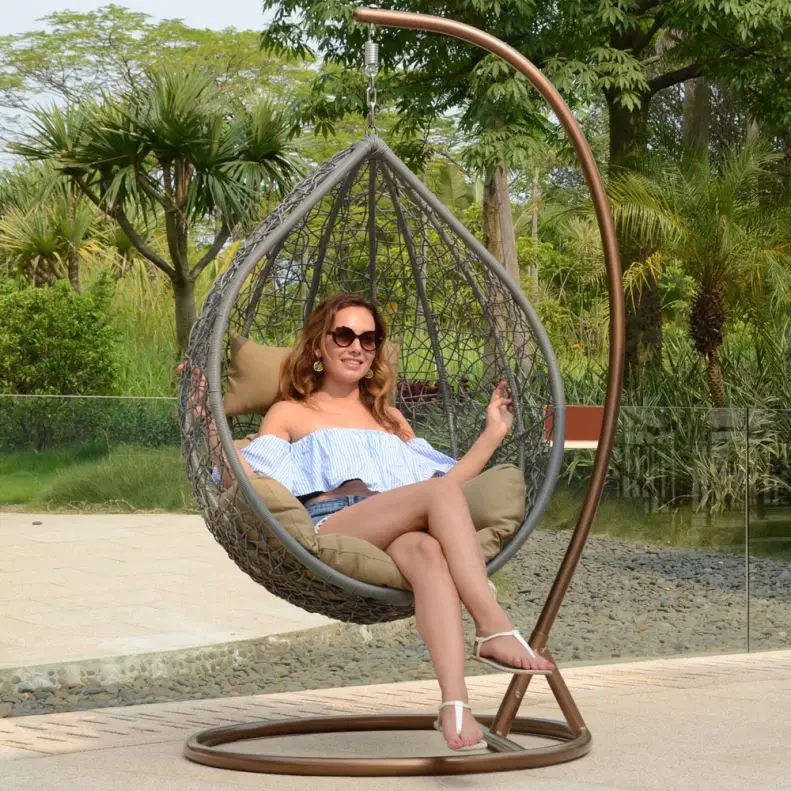 Indoor Leisure Rattanswing Rattan Swing Chair With Nest Basket Cushion Stand